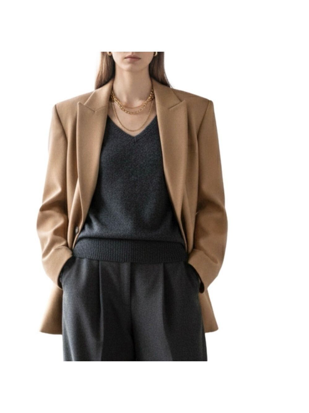 Uniqlo Premium Merino cashmere charcoal grey fitted v neck old money sweater M - Picture 3 of 13